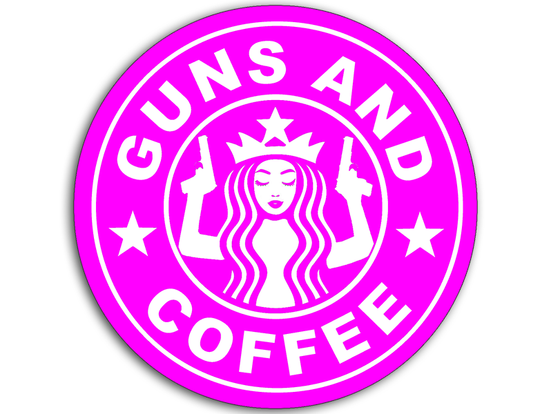Round HOT PINK Guns and Coffee Sticker (logo starbucks military army funny  female shooting) – American Vinyl Stickers
