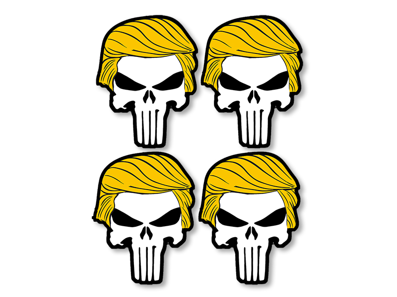 4 Pack: Punisher Skull TRUMP HAIR Shaped Sticker